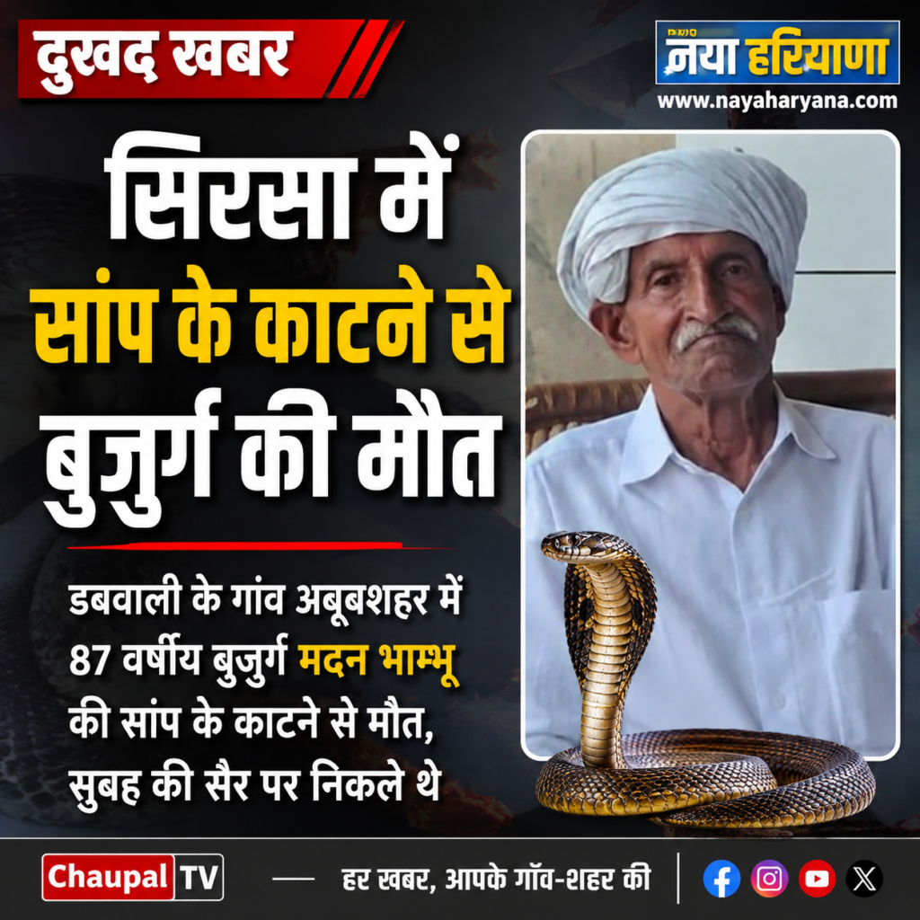 Sirsa News: डबवाली के अबूबशहर में बुजुर्ग किसान की सांप के काटने से मौत, इलाज के दौरान तोड़ा दम